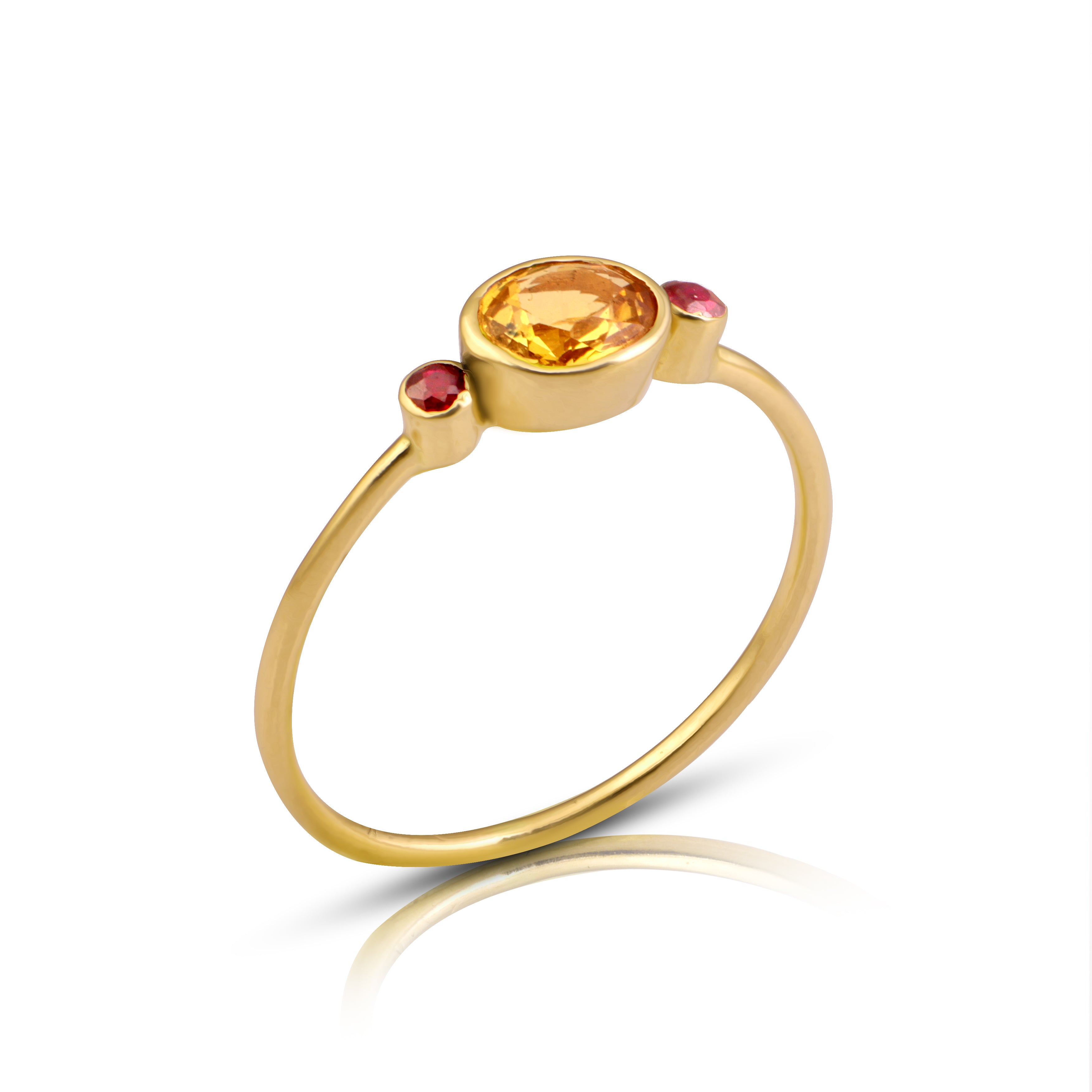 14 karat gold yellow sapphire garnet ring