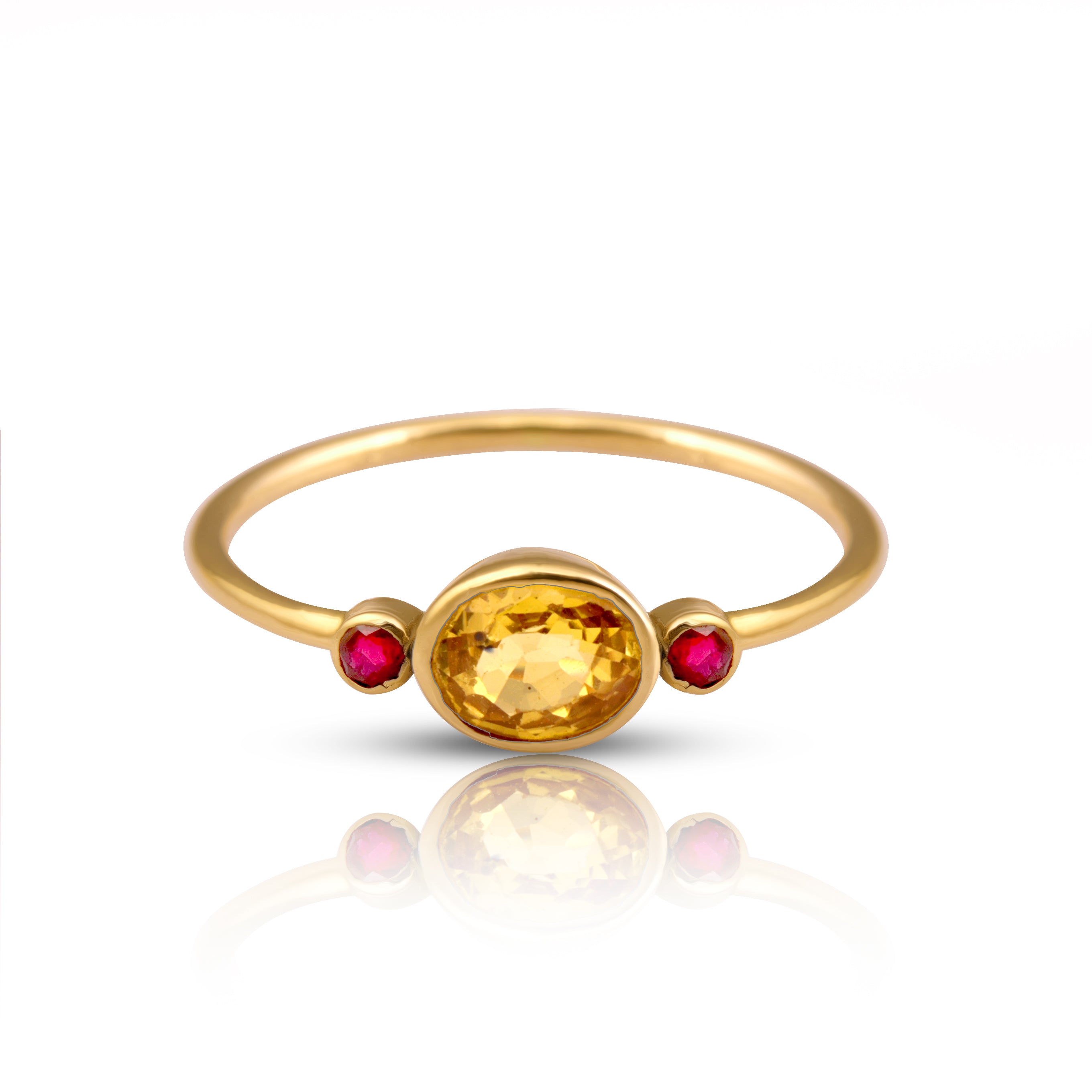 14 karat gold yellow sapphire garnet ring