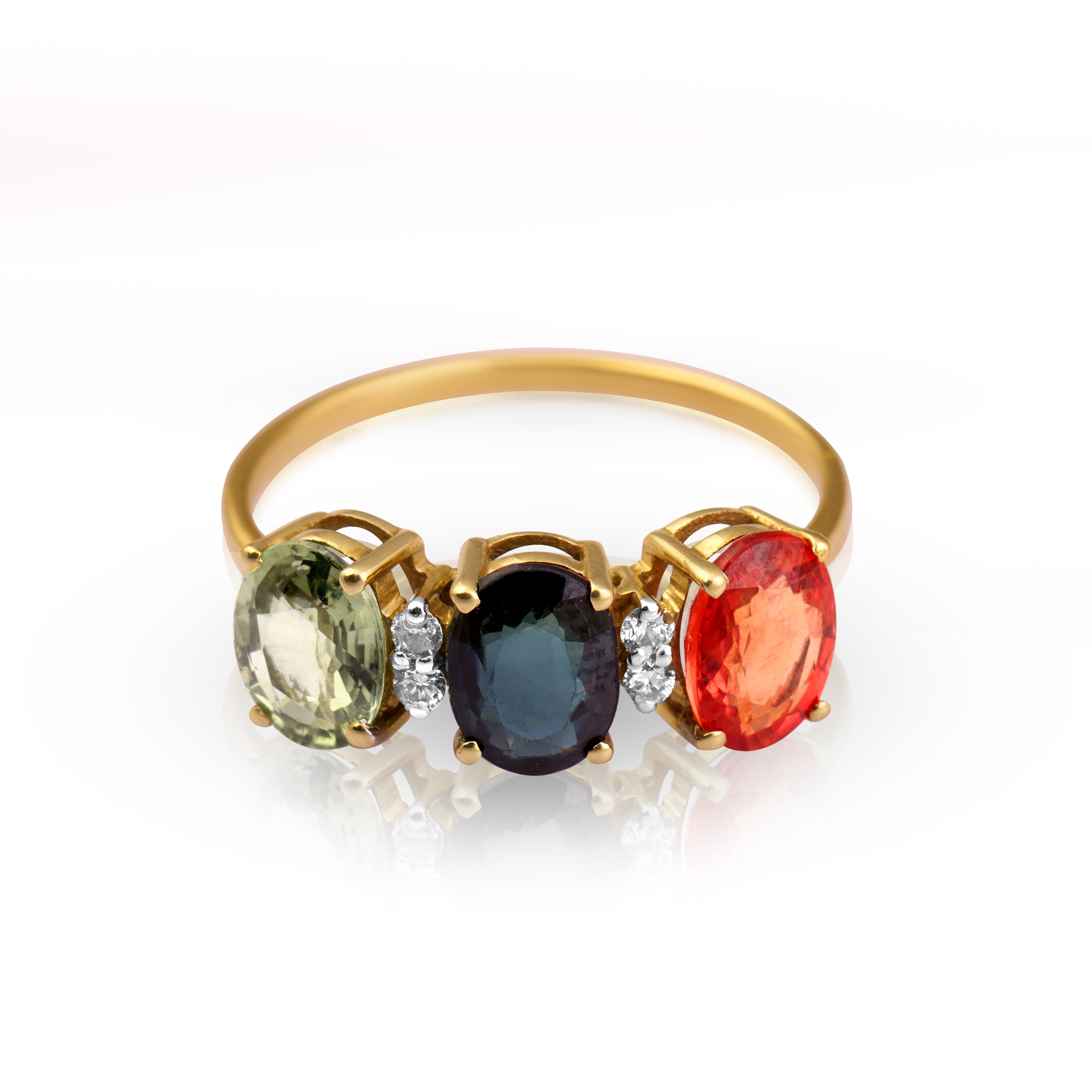 14 karat gold multi sapphire diamond ring