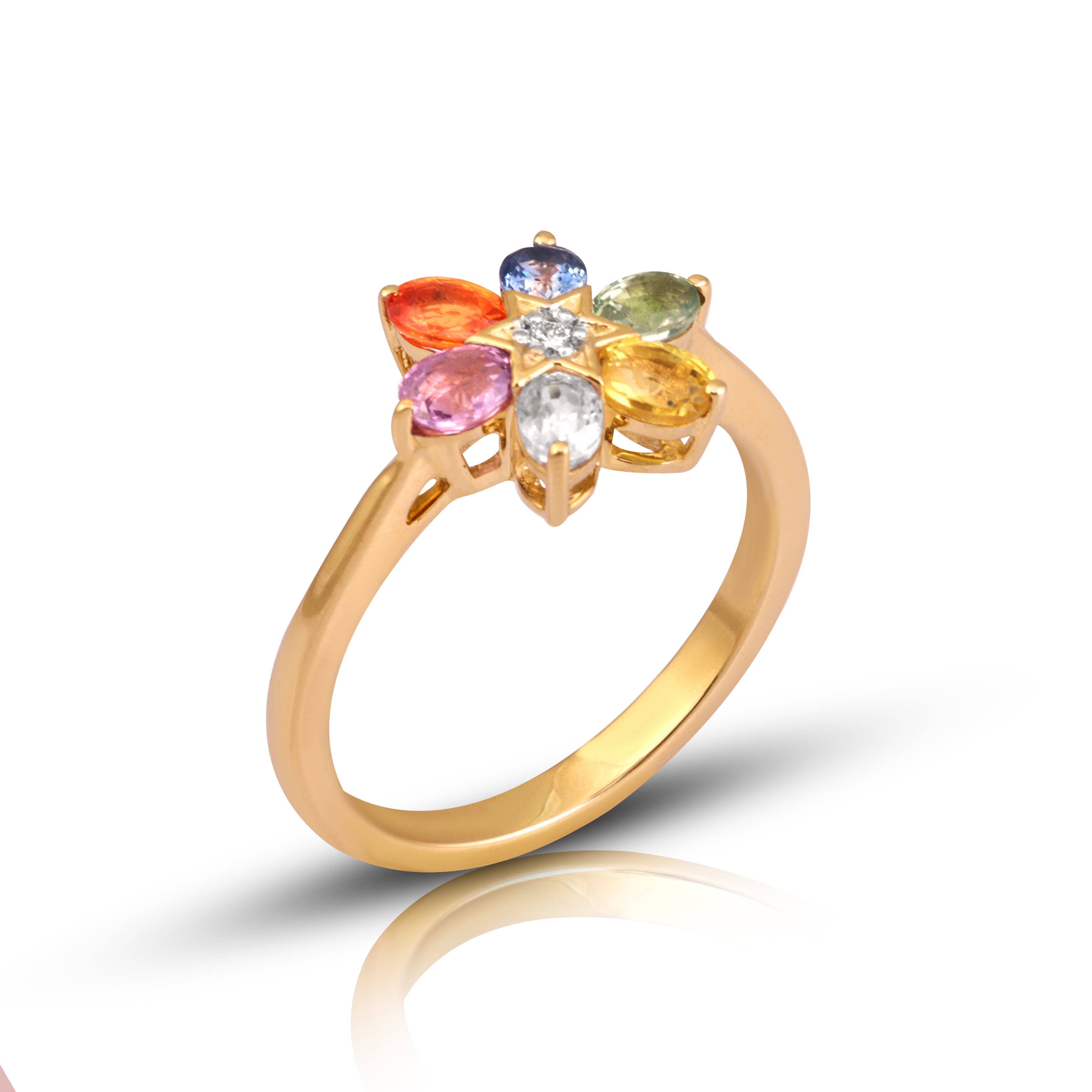 14 karat gold multi sapphire diamond ring