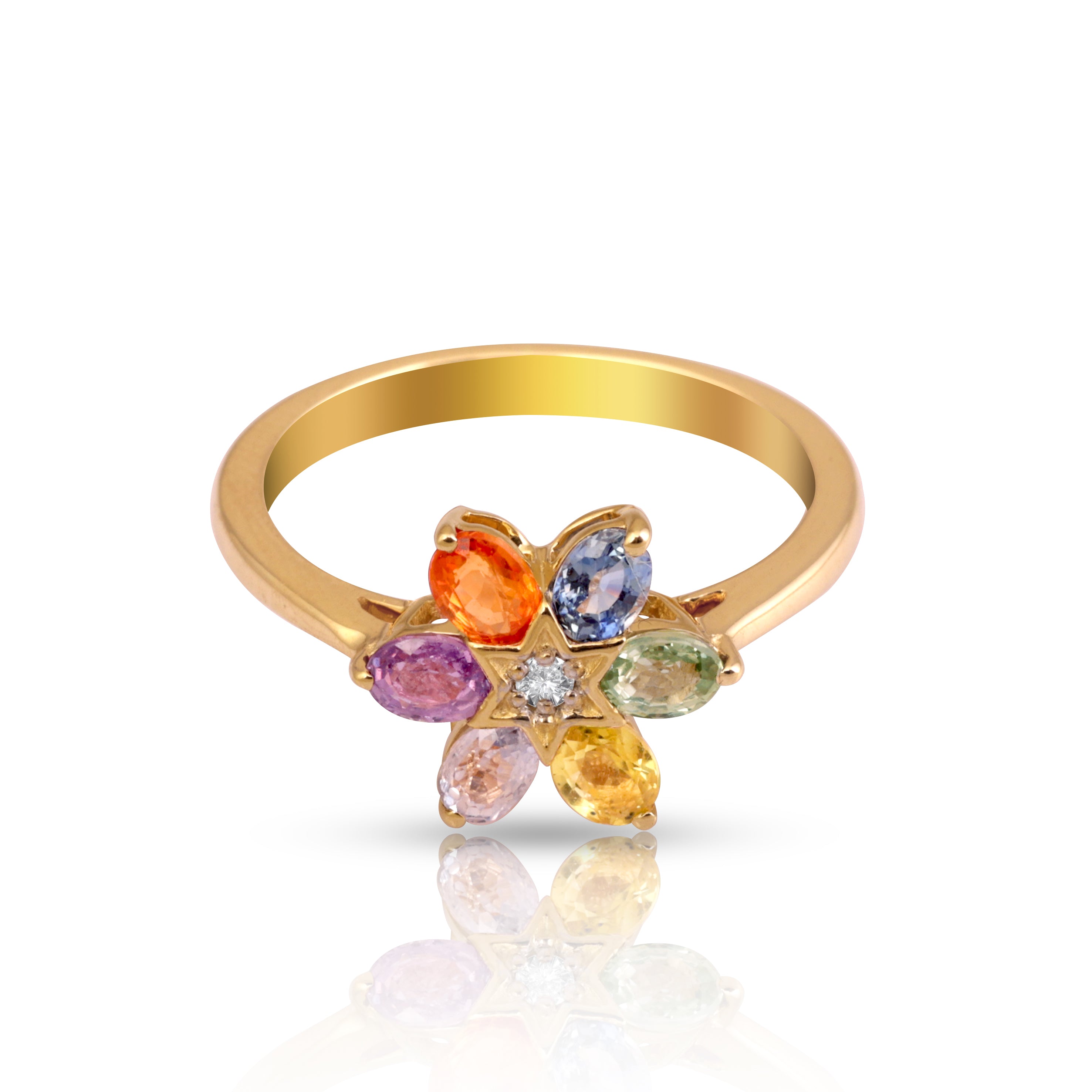 14 karat gold multi sapphire diamond ring