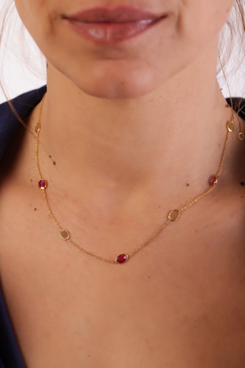 14 karat gold ruby diamond necklace