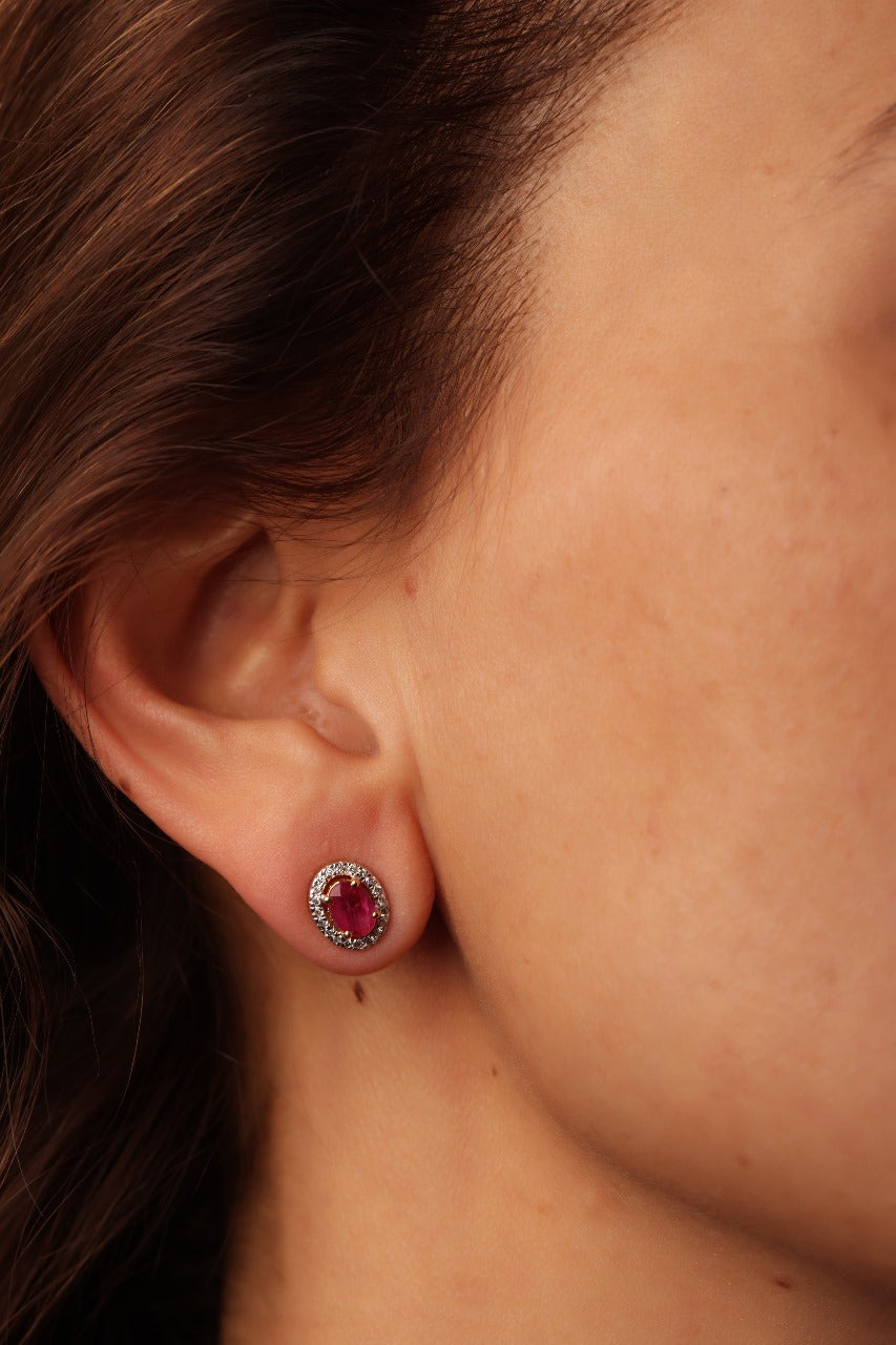 14 karat gold ruby diamond earrings